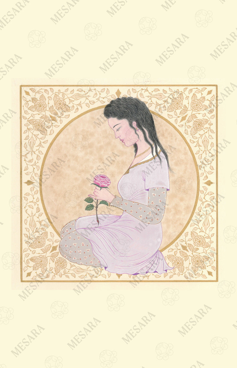 A young lady in the 19th century holding a rose