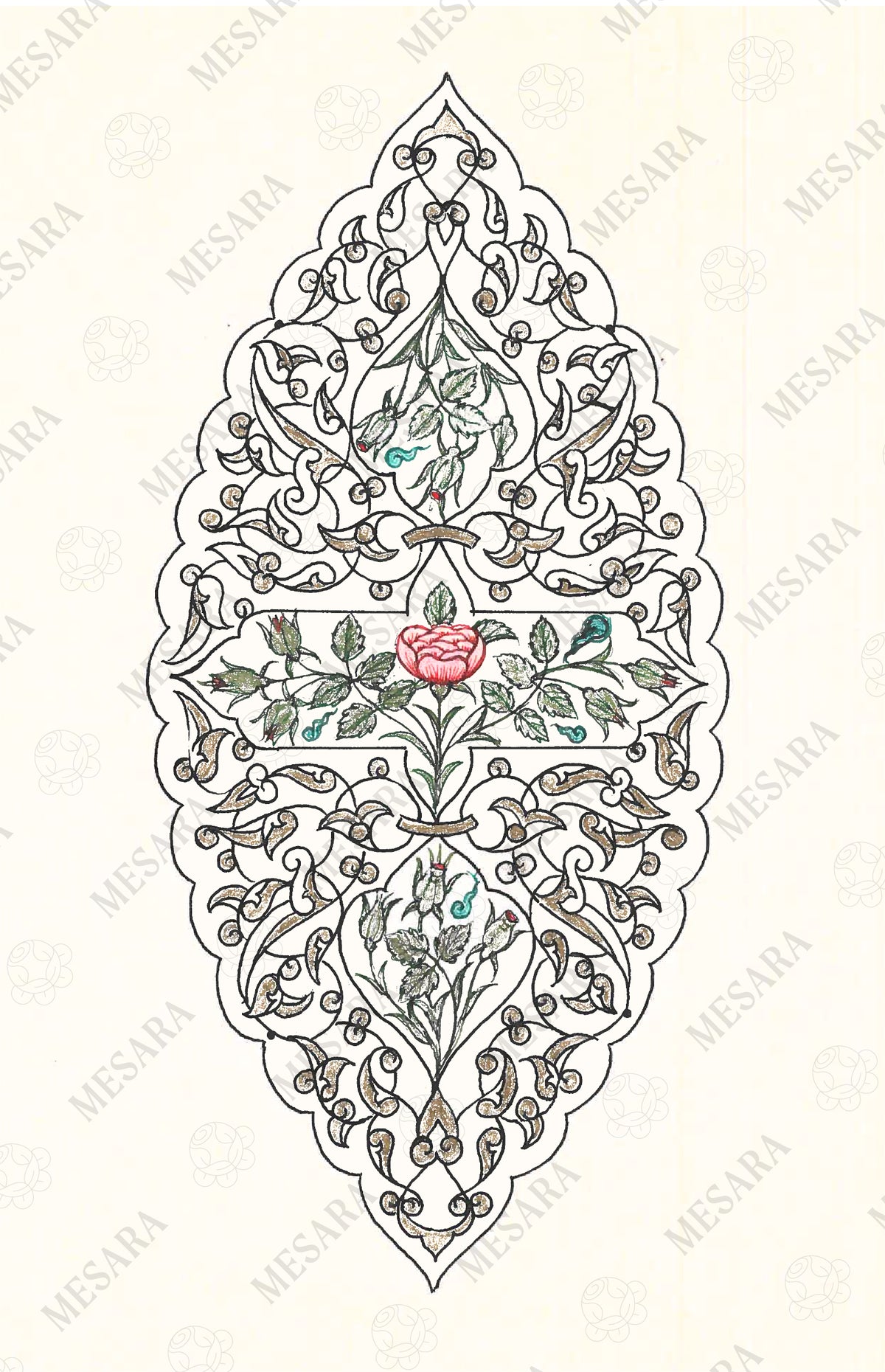 An Ornamental Semse (Sunburst) Design Adorned with Roses